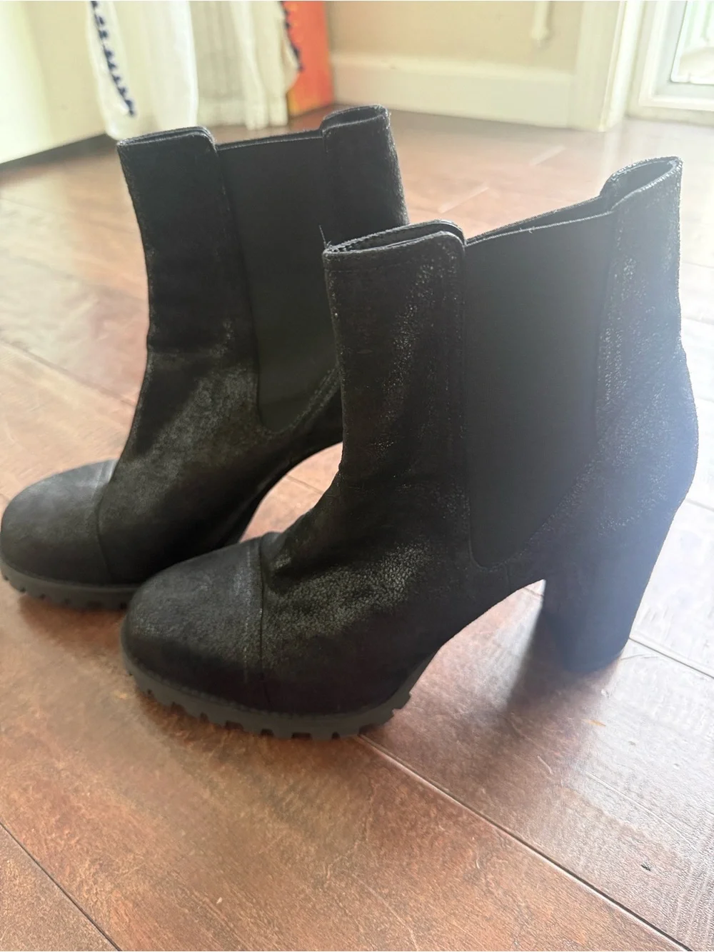 Stuart Weitzman Black Suede Chelsea Block Heel Ankle Boots